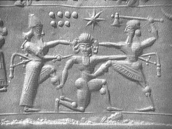 Gilgamesh and Enkidu fighting Humbaba